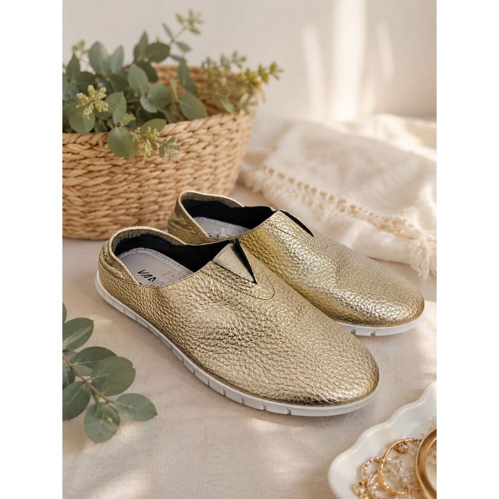 Vaneli Sport Gold Metallic Leather Slip On Loafers Comfort Shoes Women 7N